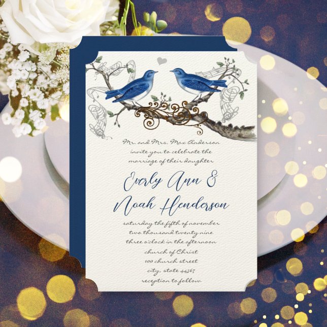 Vintage Blue Birds Wedding Invitations (Creator Uploaded)