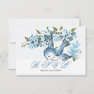 Vintage Blue Birds Winter Wedding RSVP Card