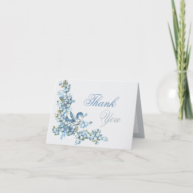 Vintage Blue Birds Winter Wedding Thank You Card (Front)