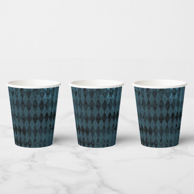Vintage Blue & Black Harlequin Pattern  Paper Cups (Multi)