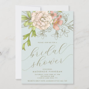 Vintage Blue Botanical Floral Bridal Shower Invitation