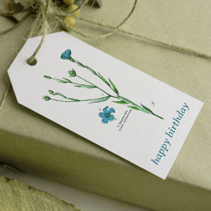 Vintage Blue Botanical Floral Flax Linum Birthday Gift Tags
