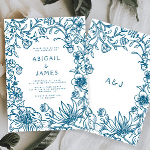 Vintage Blue Botanical Frame Wedding Invitation