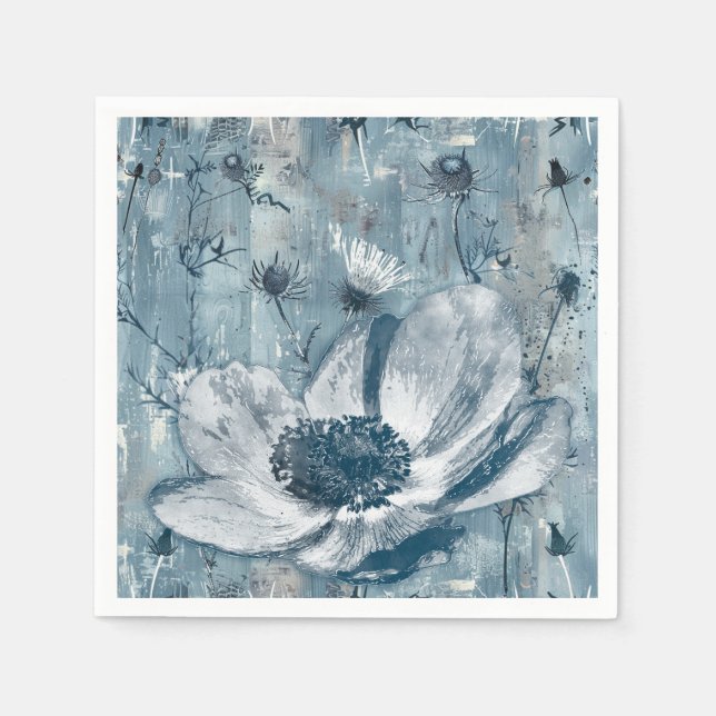 Vintage Blue Botanical Illustration Napkin (Front)