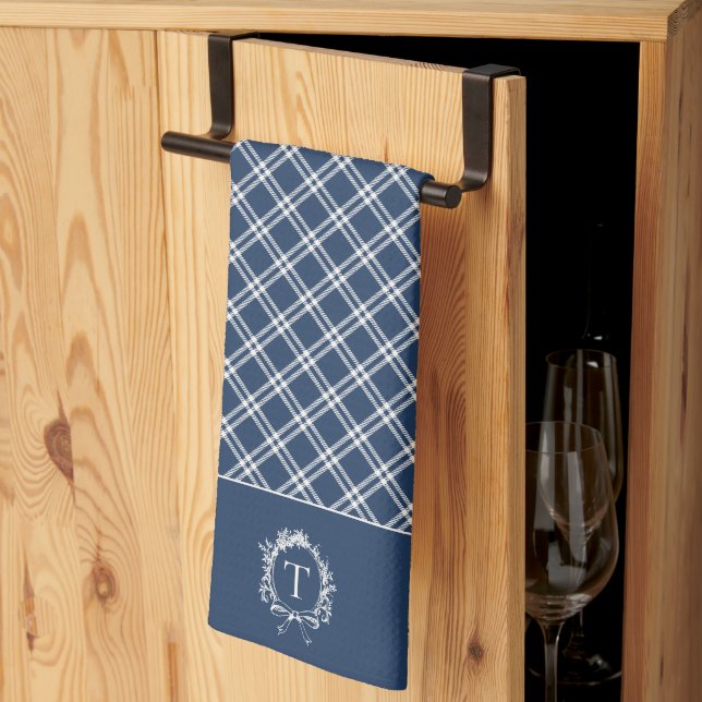 Vintage Blue Botanical Monogram Tea Towel (Thirds Fold)