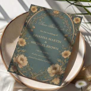 Vintage Blue Botanical Save The Date