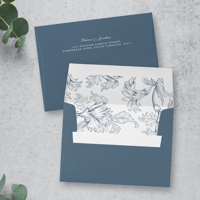 Vintage Blue Botanical Wedding Envelope (Creator Uploaded)