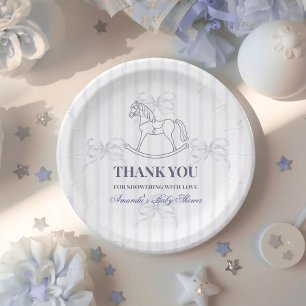 Vintage Blue Bow Boy Rocking Horse Baby Shower Paper Plate