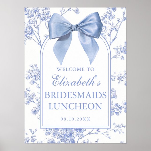 Vintage Blue Bow Bridesmaids Luncheon Welcome Sign (Front)