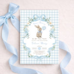Vintage Blue Bow Bunny Boy Baby Shower Invitation<br><div class="desc">Celebrate the upcoming arrival of a little bundle of joy with this charming bunny baby shower invitation! Featuring a heartwarming illustration of a baby rabbit adorned with bows, and surrounded by soft florals and greenery, this design is the perfect blend of sweet, playful, and elegant. Set against soft blue gingham...</div>