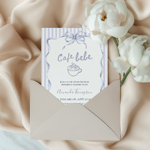 Vintage Blue Bow Cafe Bebe Boy Coffee Baby Shower Invitation