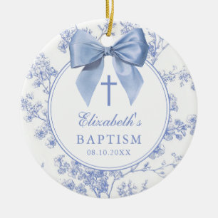 Vintage Blue Bow Floral Baptism Christening Ceramic Tree Decoration