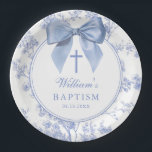 Vintage Blue Bow Floral Baptism Christening Paper Plate<br><div class="desc">These pretty baptism,  christening paper plates feature an elegant blue bow and stylish typography with a floral background and can be personalized with your name and special date. Designed by Thisisnotme©</div>
