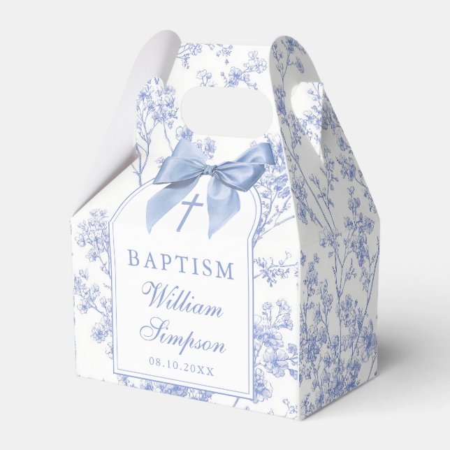 Vintage Blue Bow Floral Baptism Favour Box (Front Side)