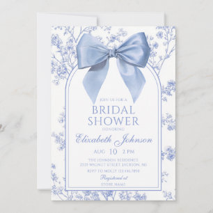 Vintage Blue Bow Floral Bridal Shower Invitation