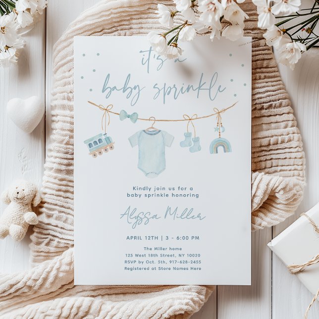 Vintage Blue Boy Baby Clothes Baby Sprinkle Invitation (Creator Uploaded)