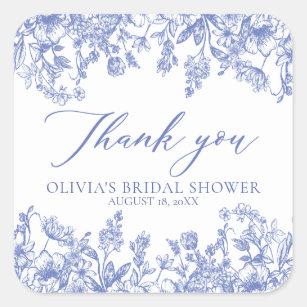 Vintage Blue Bridal Shower Thank You Stickers