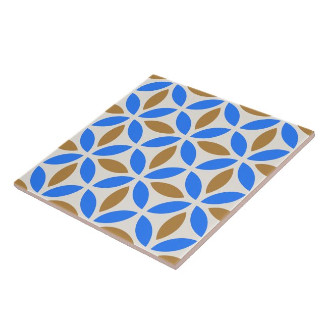 Vintage Blue Brown Barcelona Petals Geometric Tile (Side)