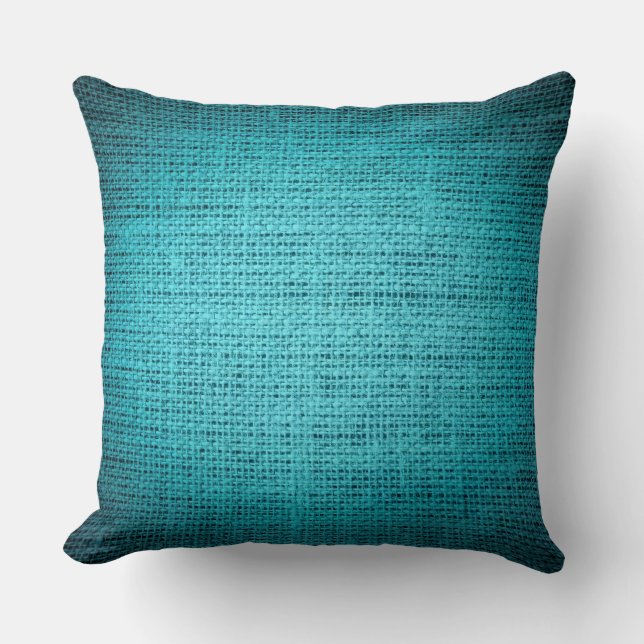 Vintage Blue Burlap Linen Rustic Jute Cushion (Front)