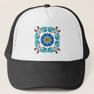 vintage blue butterflies and rosette trucker hat