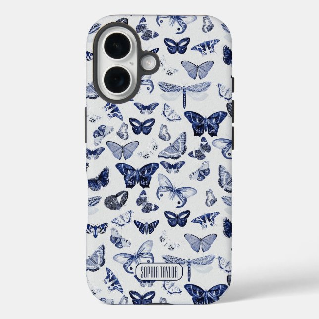 Vintage Blue Butterflies Case-Mate iPhone Case (Back)