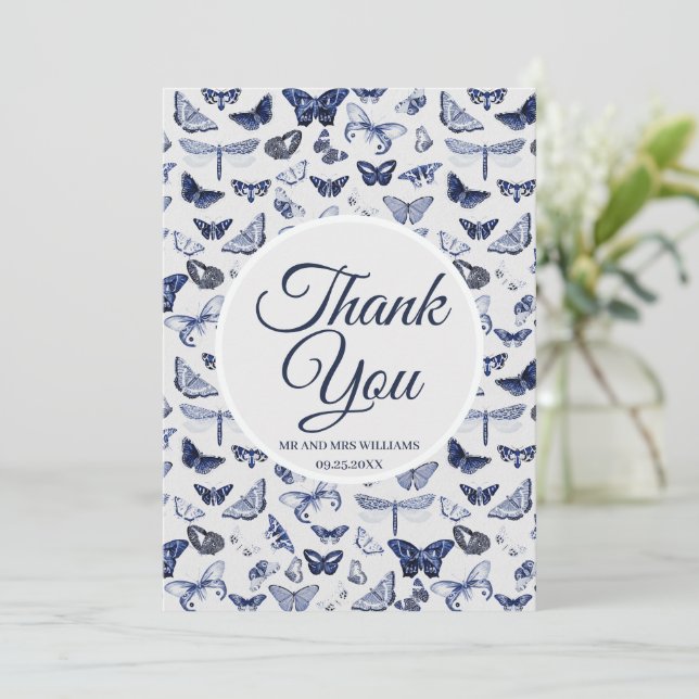 Vintage Blue Butterflies Invitation (Standing Front)
