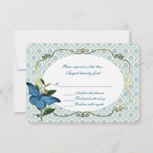 Vintage Blue Butterflies Wedding RSVP Card