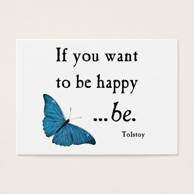 Vintage Blue Butterfly and Tolstoy Happiness Quote (Front)