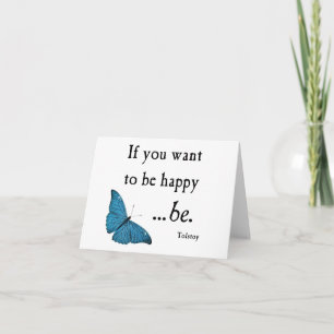 Vintage Blue Butterfly and Tolstoy Happiness Quote Card