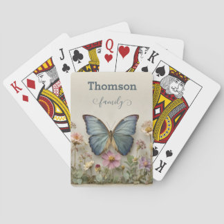 Vintage Blue Butterfly Floral Garden Family Playing Cards