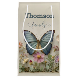 Vintage Blue Butterfly Floral Garden Family Small Gift Bag