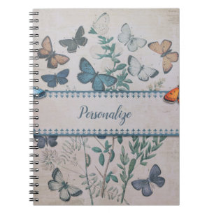 Vintage Blue Butterfly Pattern Personalised Notebo Notebook