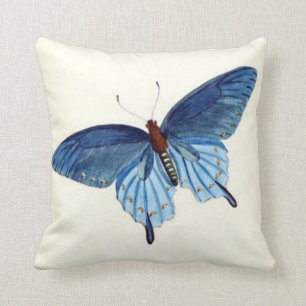 Vintage Blue Butterfly Pillow