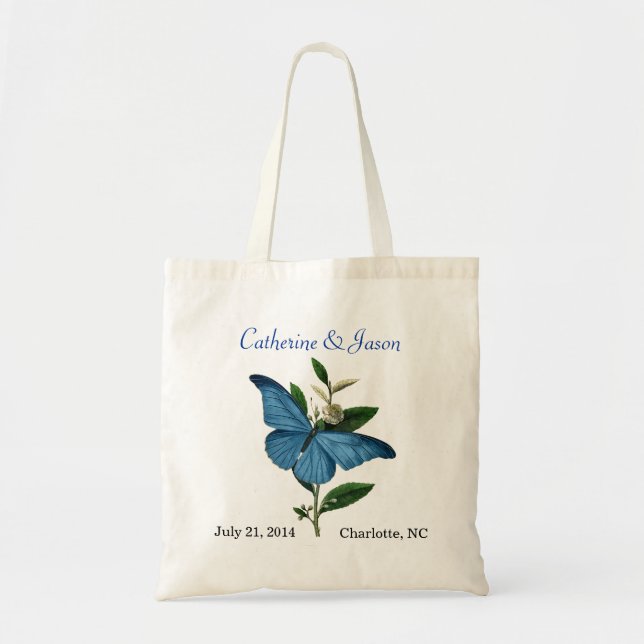 Vintage Blue Butterfly Wedding Tote Bag (Front)
