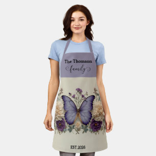 Vintage Blue Butterfly with Floral for Family Apron