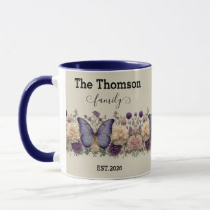 Vintage Blue Butterfly with Floral for Family Mug