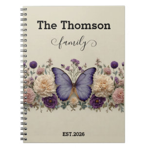 Vintage Blue Butterfly with Floral for Family Notebook