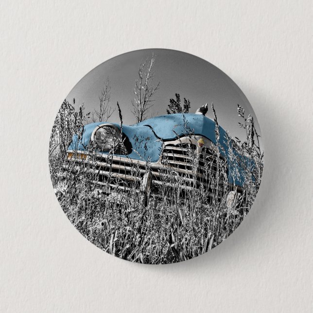 vintage blue car 6 cm round badge (Front)