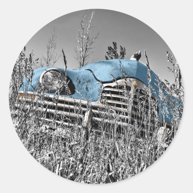 vintage blue car classic round sticker (Front)