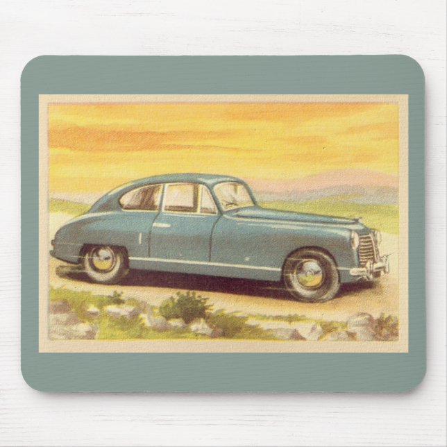 Vintage Blue Car Print Mouse Pad (Front)