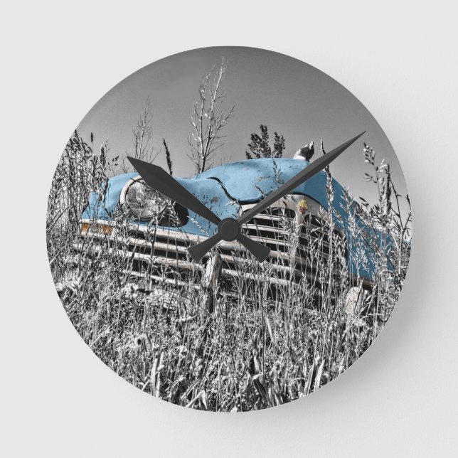 vintage blue car round clock (Front)