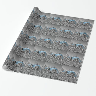 vintage blue car wrapping paper