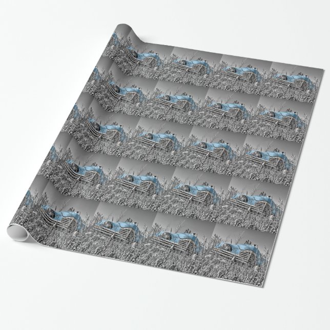 vintage blue car wrapping paper (Unrolled)