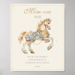 Vintage Blue Carousel Horse Mom-osa Bar  Poster