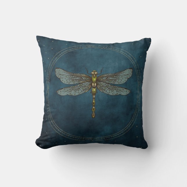 Vintage Blue Celestial Mystical Dragonfly  Cushion (Front)