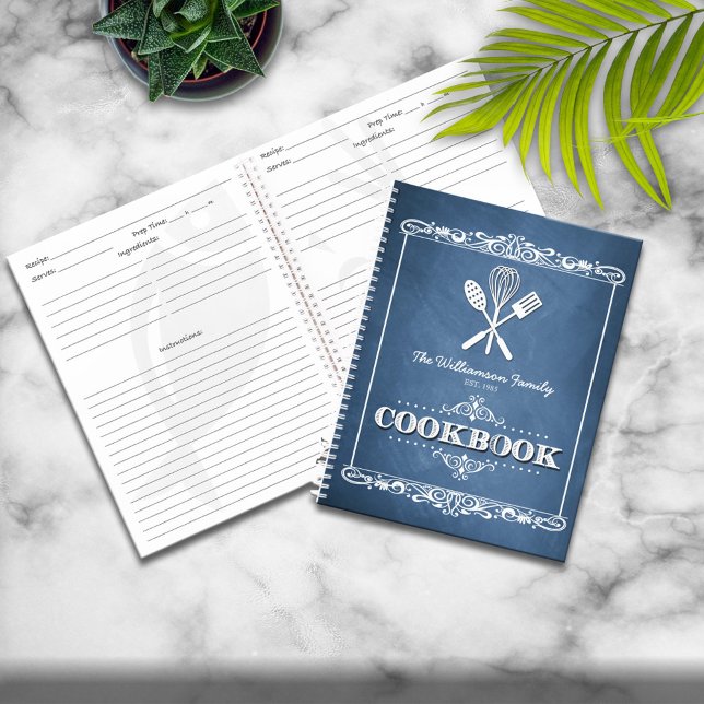Vintage Blue Chalkboard Family Cookbook Recipe Notebook (Creator Uploaded)