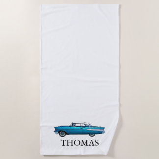 Vintage Blue Chevrolet Belair car custom design Beach Towel