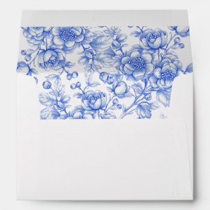 Vintage Blue Chinoiserie Floral Wedding Envelope