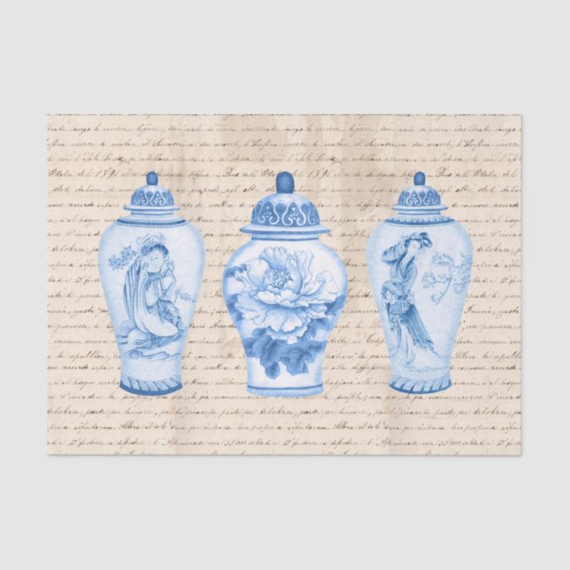 Vintage Blue Chinoiserie Ginger Jars Decoupage Tissue Paper (Front)