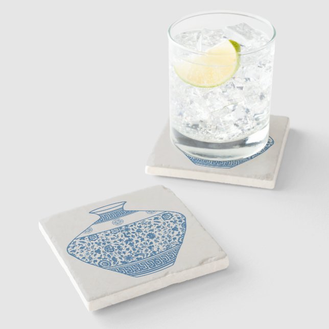 Vintage Blue Chinoiserie Vase Ginger Jar Stone Coaster (Side)